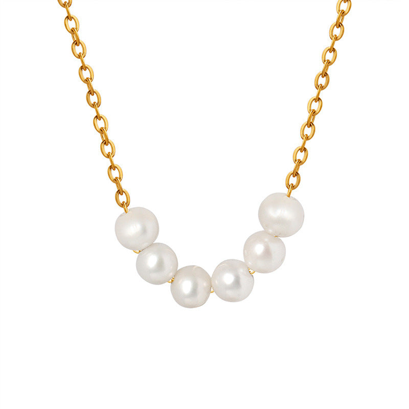 316L Stainless Steel 18K Gold PVD Baroque Freshwater Pearl Necklace - Baroque Freshwater Pearl Necklace Wholesale Stainless Steel Jewelry - Sensitive Skin Friendly - Detail 3