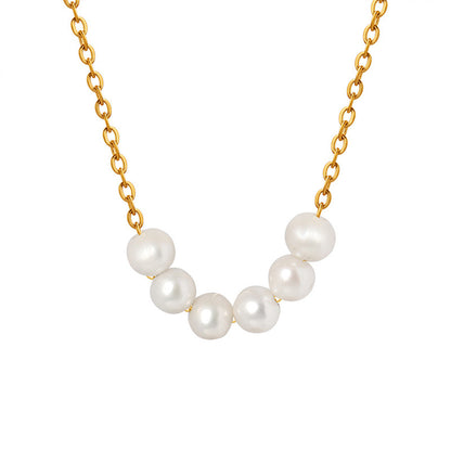 316L Stainless Steel 18K Gold PVD Baroque Freshwater Pearl Necklace - Baroque Freshwater Pearl Necklace Wholesale Stainless Steel Jewelry - Sensitive Skin Friendly - Detail 3