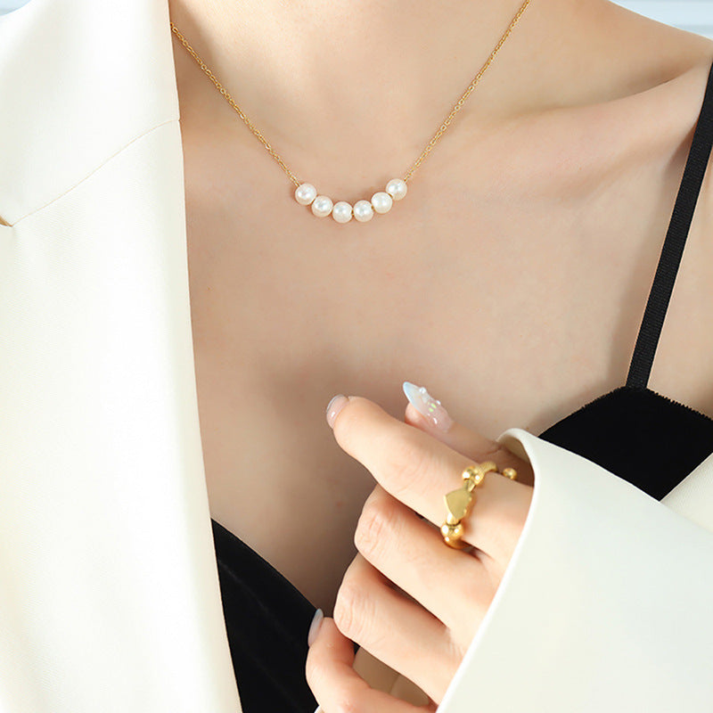 316L Stainless Steel 18K Gold PVD Baroque Freshwater Pearl Necklace - Baroque Freshwater Pearl Necklace Wholesale Stainless Steel Jewelry - Sensitive Skin Friendly - Detail 4