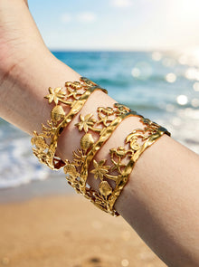 316L Stainless Steel 18K Gold PVD Beach Ocean Palm Tree Shell Open Bangle - Beach Ocean Palm Tree Shell Open Bangle Wholesale Stainless Steel Jewelry - Sensitive Skin Friendly - Detail 3