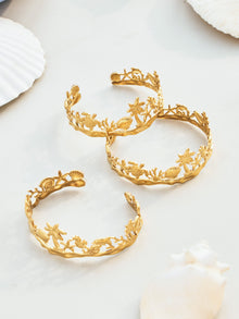 316L Stainless Steel 18K Gold PVD Beach Ocean Palm Tree Shell Open Bangle - Beach Ocean Palm Tree Shell Open Bangle Wholesale Stainless Steel Jewelry - Sensitive Skin Friendly - Detail 7
