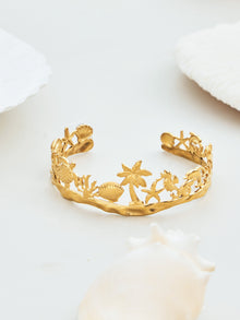 316L Stainless Steel 18K Gold PVD Beach Ocean Palm Tree Shell Open Bangle - Beach Ocean Palm Tree Shell Open Bangle Wholesale Stainless Steel Jewelry - Sensitive Skin Friendly - Detail 8