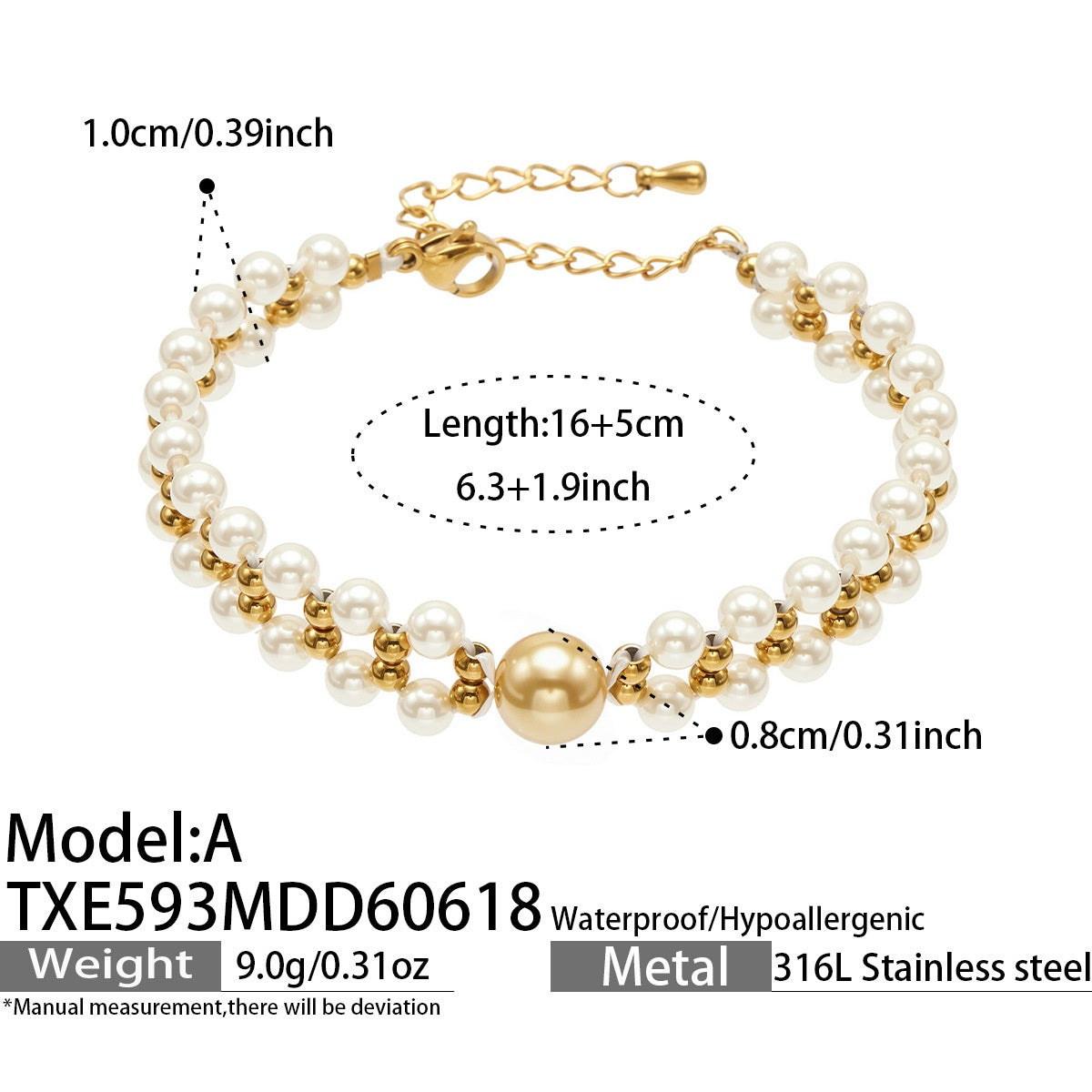 316L Stainless Steel 18K Gold PVD Bead Bracelet - Bead Bracelet, Modern Design Wholesale Stainless Steel Jewelry - Sensitive Skin Friendly - Detail 5