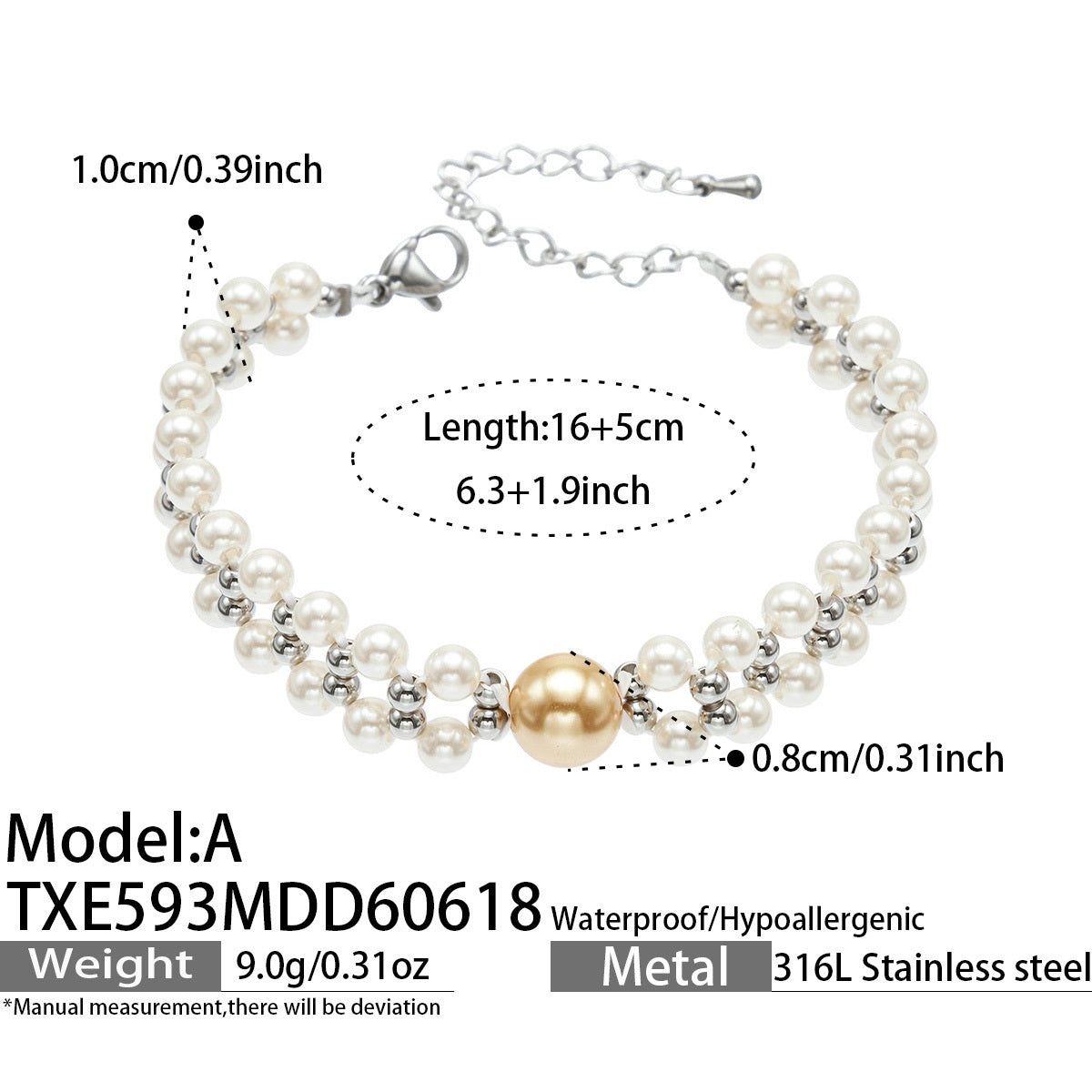 316L Stainless Steel 18K Gold PVD Bead Bracelet - Bead Bracelet, Modern Design Wholesale Stainless Steel Jewelry - Sensitive Skin Friendly - Detail 7