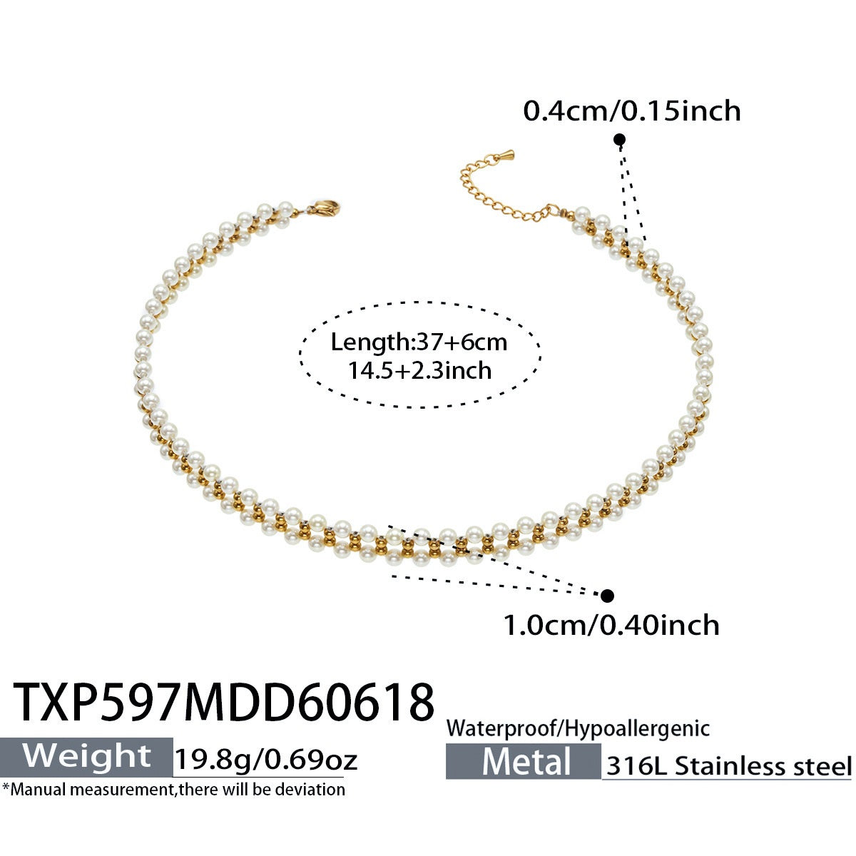 316L Stainless Steel 18K Gold PVD Beaded Necklace - Beaded Necklace Gold Steel Wholesale Stainless Steel Jewelry - Sensitive Skin Friendly - Detail 7