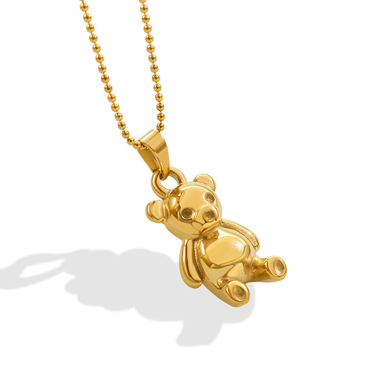 316L Stainless Steel 18K Gold PVD Bear Charm Necklace - Minimalist Bear Charm, French Style, Light Luxury Wholesale Stainless Steel Jewelry - Sensitive Skin Friendly - Detail 4