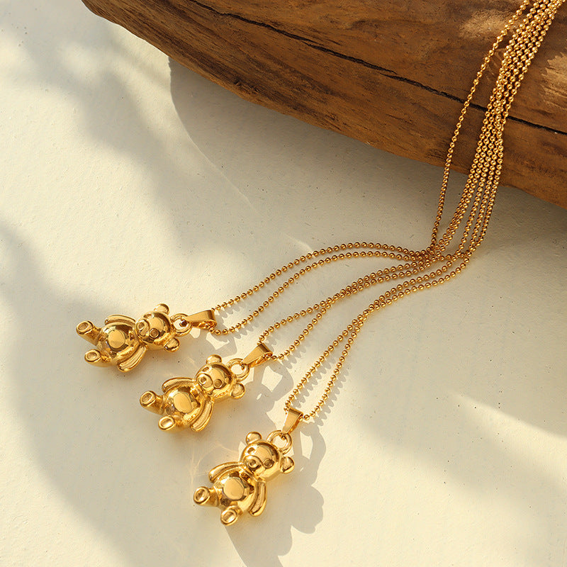 316L Stainless Steel 18K Gold PVD Bear Charm Necklace - Minimalist Bear Charm, French Style, Light Luxury Wholesale Stainless Steel Jewelry - Sensitive Skin Friendly - Detail 5