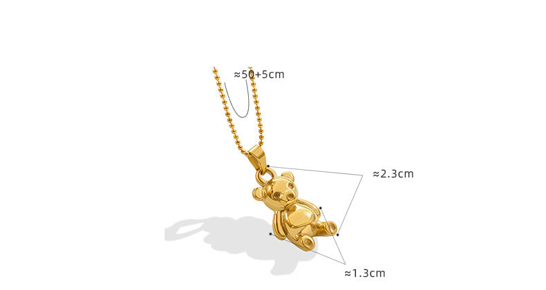 316L Stainless Steel 18K Gold PVD Bear Charm Necklace - Minimalist Bear Charm, French Style, Light Luxury Wholesale Stainless Steel Jewelry - Sensitive Skin Friendly - Detail 7