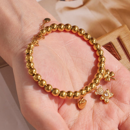 316L Stainless Steel 18K Gold PVD Bear Heart Bracelet - Whimsical Bear Heart Design Wholesale Stainless Steel Jewelry - Sensitive Skin Friendly - Detail 10