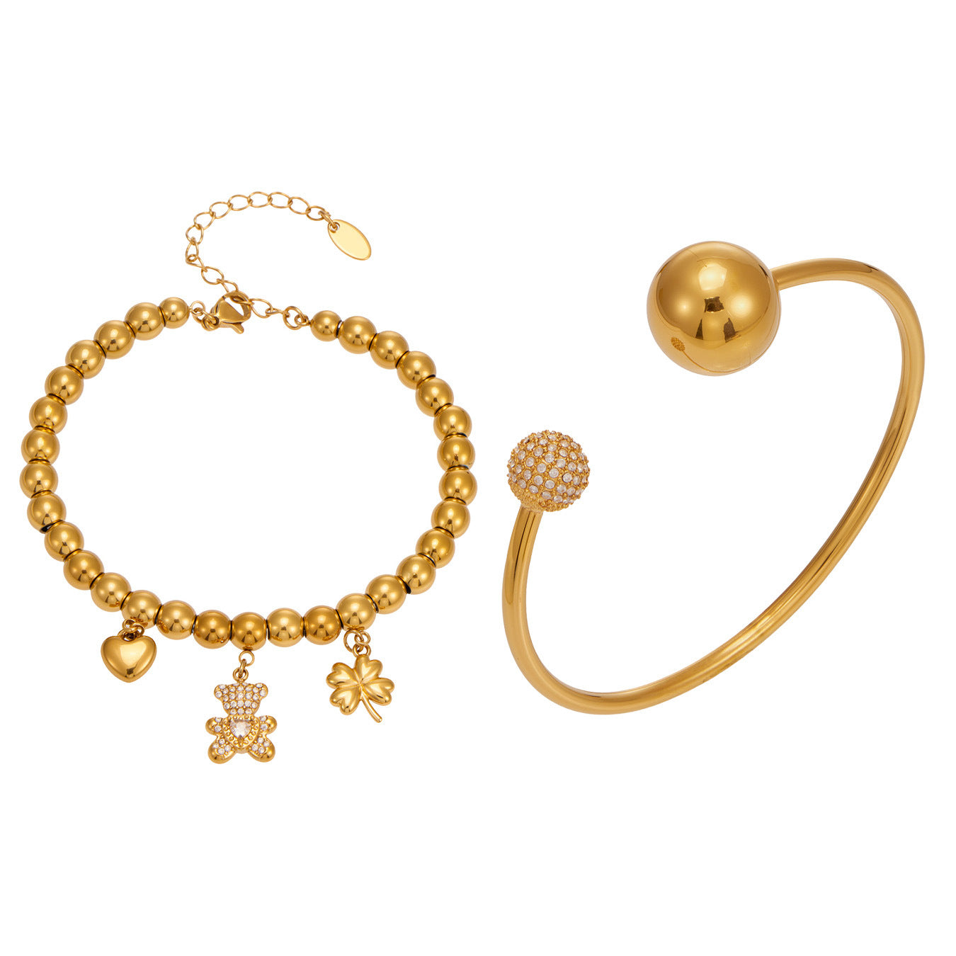 316L Stainless Steel 18K Gold PVD Bear Heart Bracelet - Whimsical Bear Heart Design Wholesale Stainless Steel Jewelry - Sensitive Skin Friendly - Detail 13
