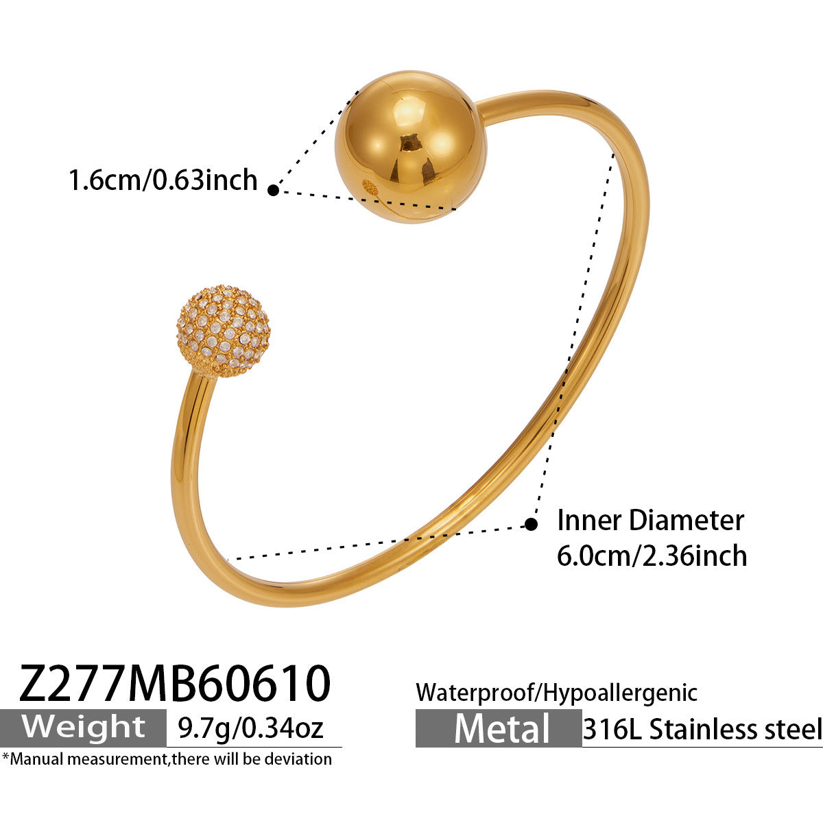 316L Stainless Steel 18K Gold PVD Bear Heart Bracelet - Whimsical Bear Heart Design Wholesale Stainless Steel Jewelry - Sensitive Skin Friendly - Detail 2