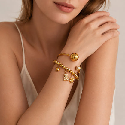 316L Stainless Steel 18K Gold PVD Bear Heart Bracelet - Whimsical Bear Heart Design Wholesale Stainless Steel Jewelry - Sensitive Skin Friendly - Detail 5