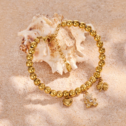 316L Stainless Steel 18K Gold PVD Bear Heart Bracelet - Whimsical Bear Heart Design Wholesale Stainless Steel Jewelry - Sensitive Skin Friendly - Detail 9