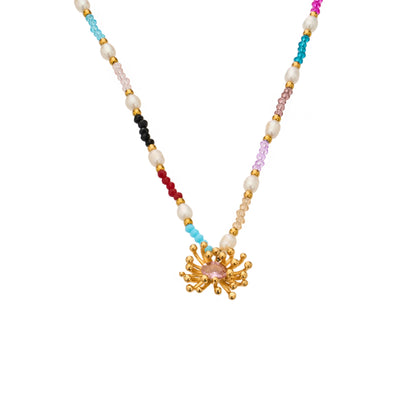 316L Stainless Steel 18K Gold PVD Bohemian Handcrafted Beaded Freshwater Pearl Flower Necklace - Bohemian Handcrafted Beaded Freshwater Pearl Flower Necklace Wholesale Stainless Steel Jewelry - Sensitive Skin Friendly - Detail 10