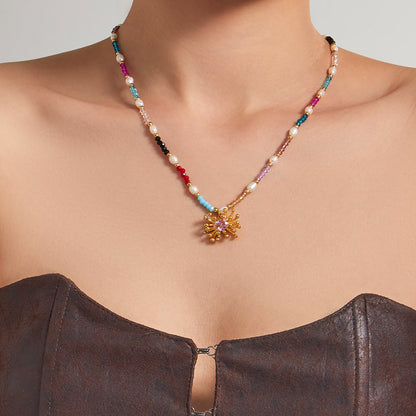 316L Stainless Steel 18K Gold PVD Bohemian Handcrafted Beaded Freshwater Pearl Flower Necklace - Bohemian Handcrafted Beaded Freshwater Pearl Flower Necklace Wholesale Stainless Steel Jewelry - Sensitive Skin Friendly - Detail 11