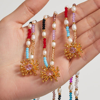 316L Stainless Steel 18K Gold PVD Bohemian Handcrafted Beaded Freshwater Pearl Flower Necklace - Bohemian Handcrafted Beaded Freshwater Pearl Flower Necklace Wholesale Stainless Steel Jewelry - Sensitive Skin Friendly - Detail 12