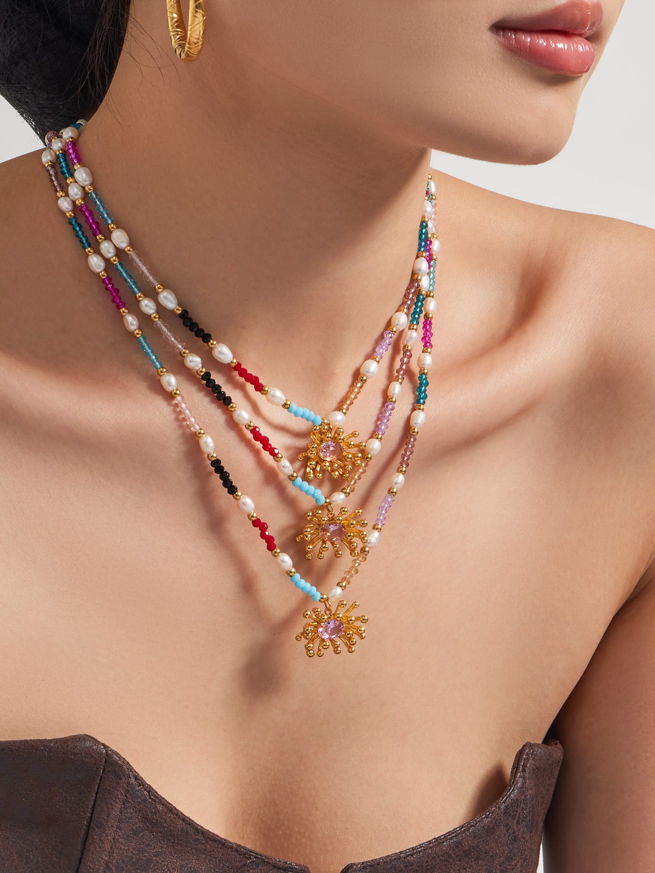 316L Stainless Steel 18K Gold PVD Bohemian Handcrafted Beaded Freshwater Pearl Flower Necklace - Bohemian Handcrafted Beaded Freshwater Pearl Flower Necklace Wholesale Stainless Steel Jewelry - Sensitive Skin Friendly - Detail 2