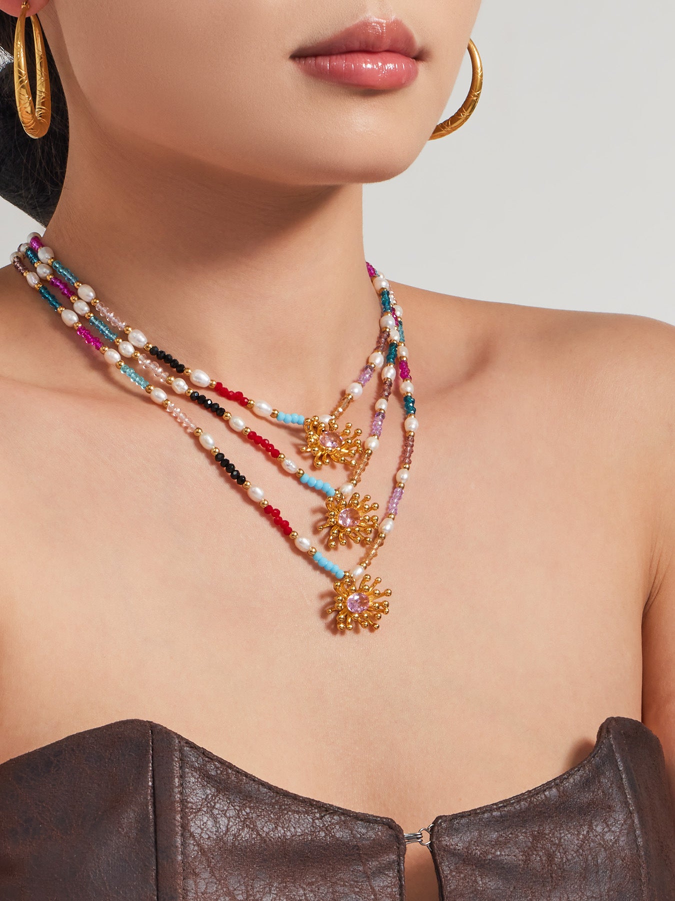 316L Stainless Steel 18K Gold PVD Bohemian Handcrafted Beaded Freshwater Pearl Flower Necklace - Bohemian Handcrafted Beaded Freshwater Pearl Flower Necklace Wholesale Stainless Steel Jewelry - Sensitive Skin Friendly - Detail 3