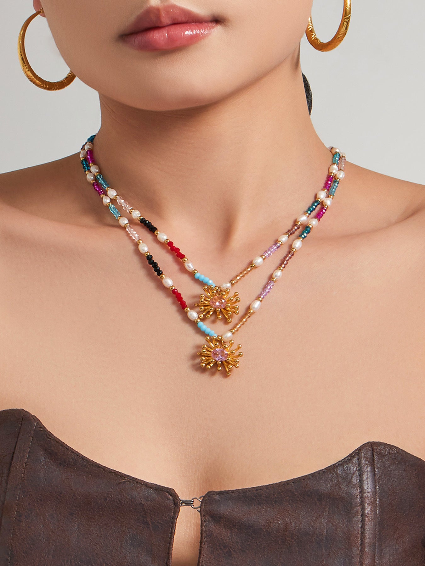 316L Stainless Steel 18K Gold PVD Bohemian Handcrafted Beaded Freshwater Pearl Flower Necklace - Bohemian Handcrafted Beaded Freshwater Pearl Flower Necklace Wholesale Stainless Steel Jewelry - Sensitive Skin Friendly - Detail 4