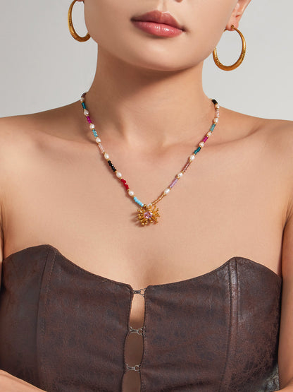 316L Stainless Steel 18K Gold PVD Bohemian Handcrafted Beaded Freshwater Pearl Flower Necklace - Bohemian Handcrafted Beaded Freshwater Pearl Flower Necklace Wholesale Stainless Steel Jewelry - Sensitive Skin Friendly - Detail 5