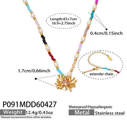 316L Stainless Steel 18K Gold PVD Bohemian Handcrafted Beaded Freshwater Pearl Flower Necklace - Bohemian Handcrafted Beaded Freshwater Pearl Flower Necklace Wholesale Stainless Steel Jewelry - Sensitive Skin Friendly - Detail 6