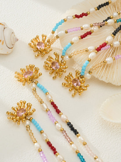 316L Stainless Steel 18K Gold PVD Bohemian Handcrafted Beaded Freshwater Pearl Flower Necklace - Bohemian Handcrafted Beaded Freshwater Pearl Flower Necklace Wholesale Stainless Steel Jewelry - Sensitive Skin Friendly - Detail 8