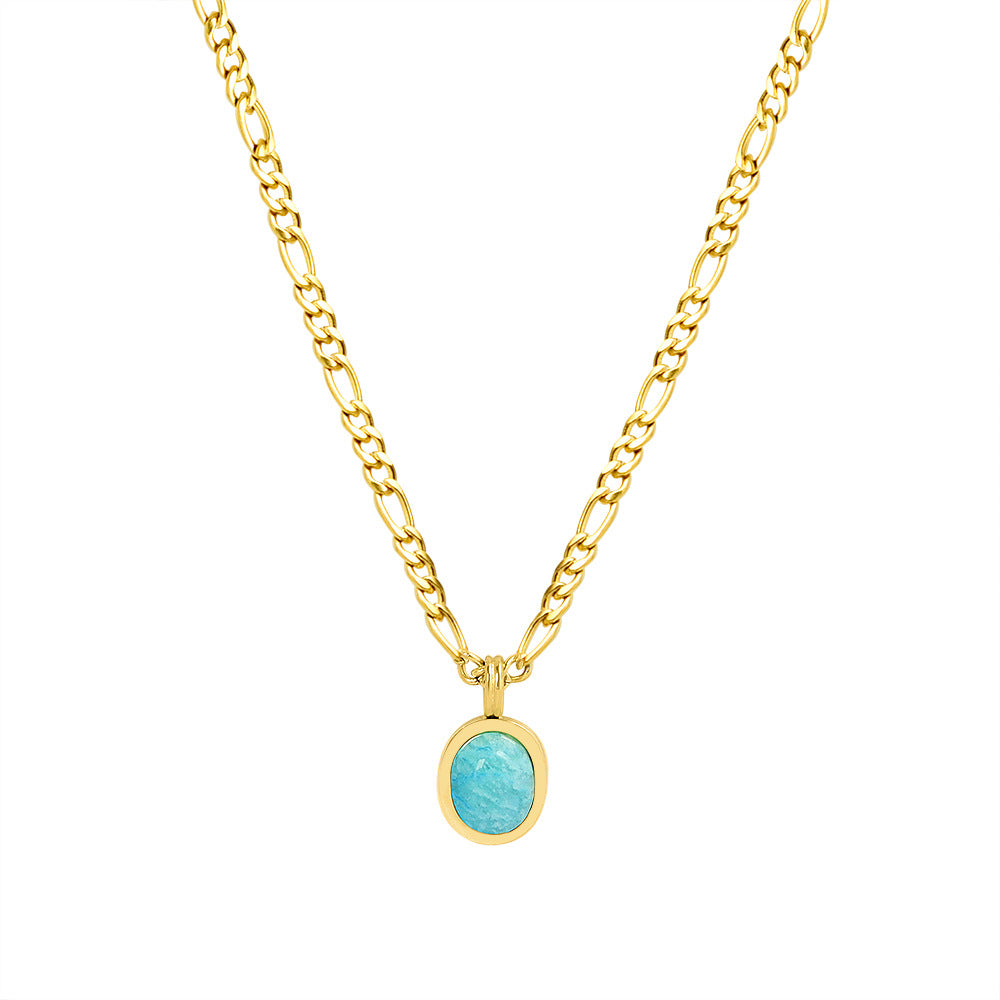 316L Stainless Steel 18K Gold PVD Bohemian Natural Amazonite Pendant Necklace - Bohemian, Amazonite, Pendant, Gold Plated, Light Luxury Wholesale Stainless Steel Jewelry - Sensitive Skin Friendly - Detail 1