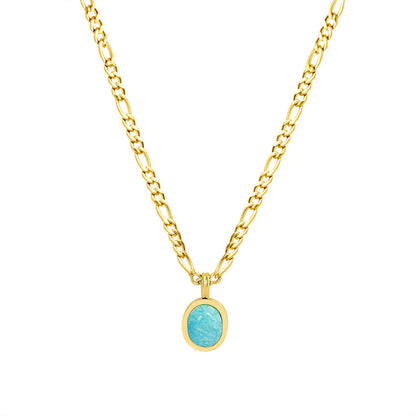 316L Stainless Steel 18K Gold PVD Bohemian Natural Amazonite Pendant Necklace - Bohemian, Amazonite, Pendant, Gold Plated, Light Luxury Wholesale Stainless Steel Jewelry - Sensitive Skin Friendly - Detail 1
