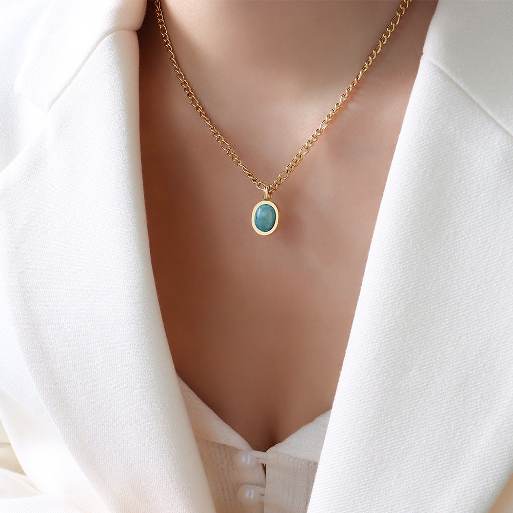 316L Stainless Steel 18K Gold PVD Bohemian Natural Amazonite Pendant Necklace - Bohemian, Amazonite, Pendant, Gold Plated, Light Luxury Wholesale Stainless Steel Jewelry - Sensitive Skin Friendly - Detail 2