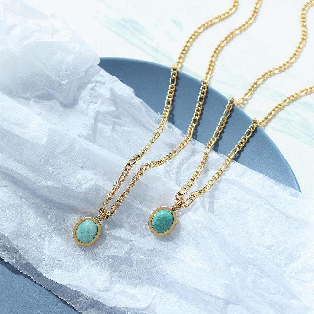 316L Stainless Steel 18K Gold PVD Bohemian Natural Amazonite Pendant Necklace - Bohemian, Amazonite, Pendant, Gold Plated, Light Luxury Wholesale Stainless Steel Jewelry - Sensitive Skin Friendly - Detail 3