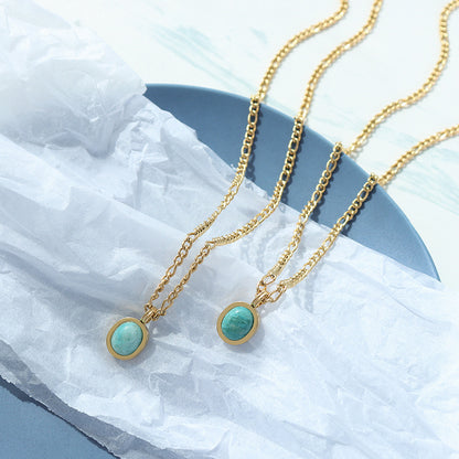 316L Stainless Steel 18K Gold PVD Bohemian Natural Amazonite Pendant Necklace - Bohemian, Amazonite, Pendant, Gold Plated, Light Luxury Wholesale Stainless Steel Jewelry - Sensitive Skin Friendly - Detail 3