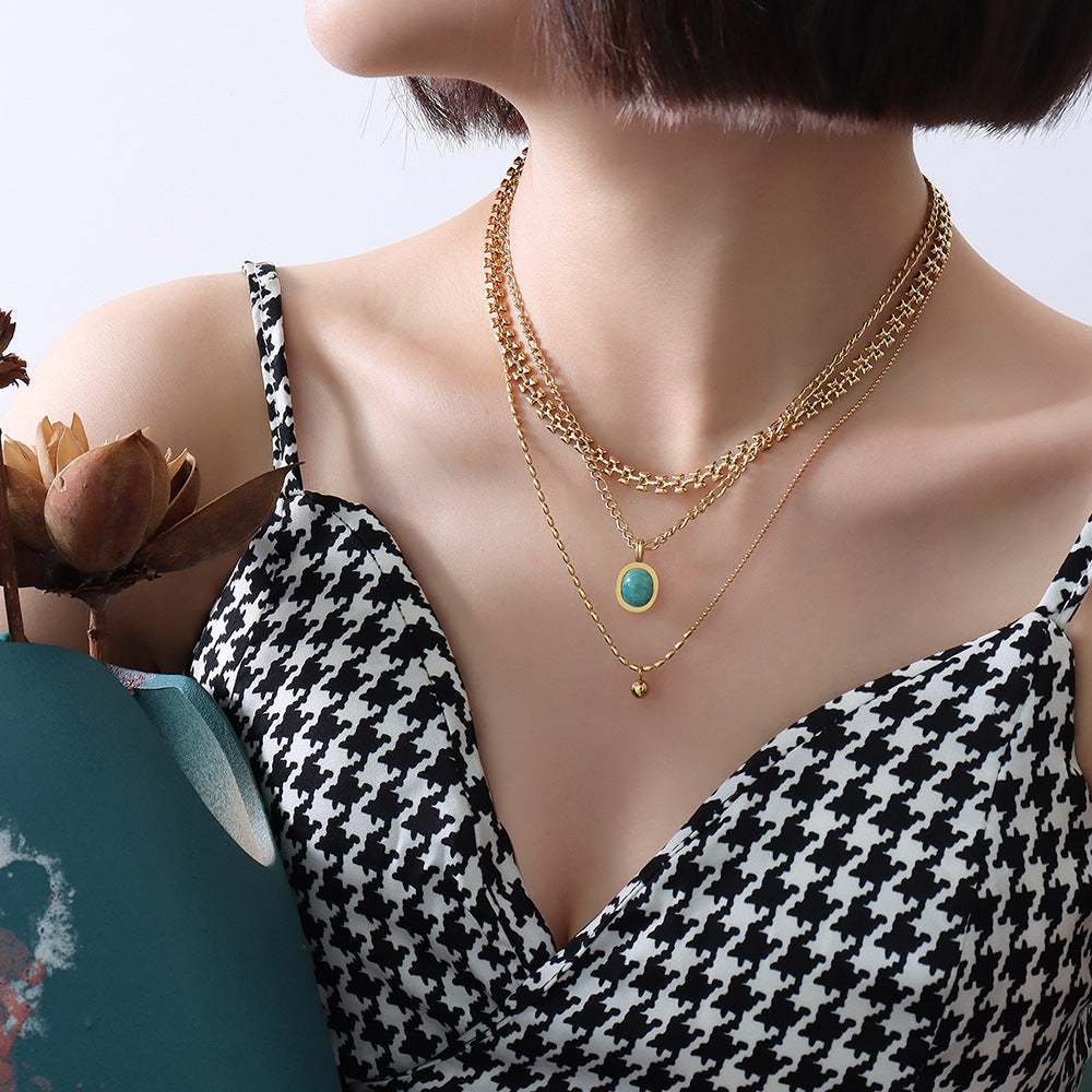 316L Stainless Steel 18K Gold PVD Bohemian Natural Amazonite Pendant Necklace - Bohemian, Amazonite, Pendant, Gold Plated, Light Luxury Wholesale Stainless Steel Jewelry - Sensitive Skin Friendly - Detail 4