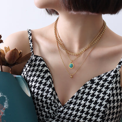 316L Stainless Steel 18K Gold PVD Bohemian Natural Amazonite Pendant Necklace - Bohemian, Amazonite, Pendant, Gold Plated, Light Luxury Wholesale Stainless Steel Jewelry - Sensitive Skin Friendly - Detail 4
