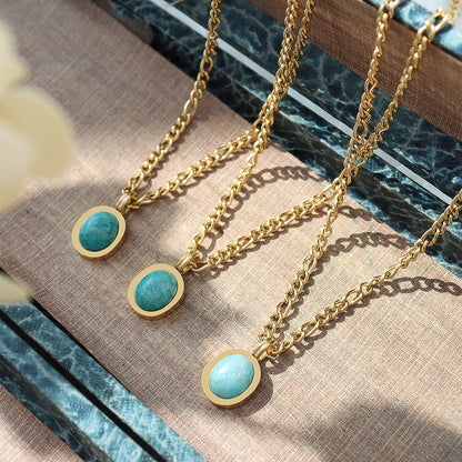 316L Stainless Steel 18K Gold PVD Bohemian Natural Amazonite Pendant Necklace - Bohemian, Amazonite, Pendant, Gold Plated, Light Luxury Wholesale Stainless Steel Jewelry - Sensitive Skin Friendly - Detail 5