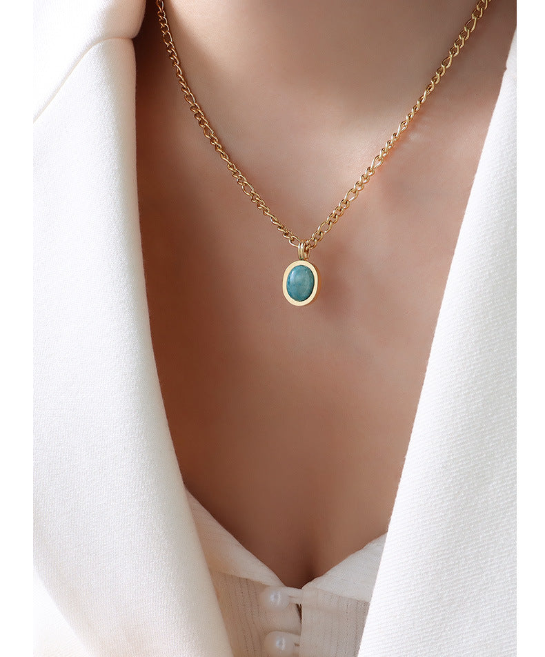 316L Stainless Steel 18K Gold PVD Bohemian Natural Amazonite Pendant Necklace - Bohemian, Amazonite, Pendant, Gold Plated, Light Luxury Wholesale Stainless Steel Jewelry - Sensitive Skin Friendly - Detail 6