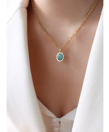316L Stainless Steel 18K Gold PVD Bohemian Natural Amazonite Pendant Necklace - Bohemian, Amazonite, Pendant, Gold Plated, Light Luxury Wholesale Stainless Steel Jewelry - Sensitive Skin Friendly - Detail 6