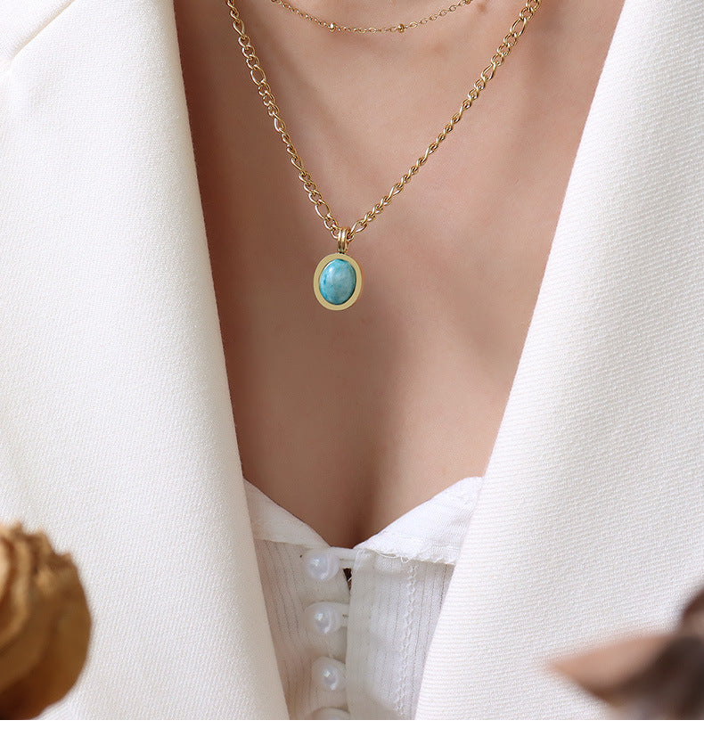 316L Stainless Steel 18K Gold PVD Bohemian Natural Amazonite Pendant Necklace - Bohemian, Amazonite, Pendant, Gold Plated, Light Luxury Wholesale Stainless Steel Jewelry - Sensitive Skin Friendly - Detail 8