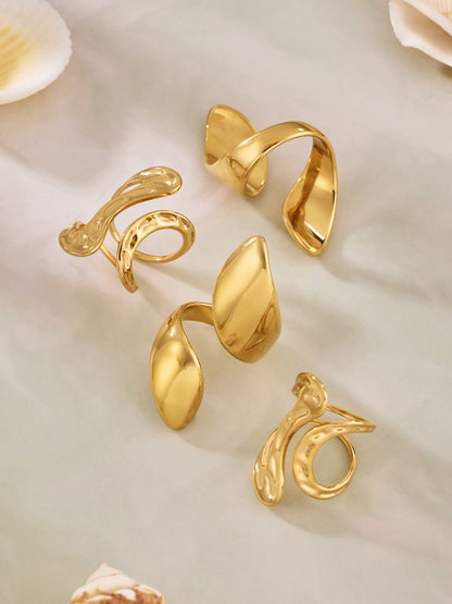 316L Stainless Steel 18K Gold PVD Bold Gold Statement Ring - Bold Gold Statement Ring Modern Minimalist Wholesale Stainless Steel Jewelry - Sensitive Skin Friendly - Detail 1