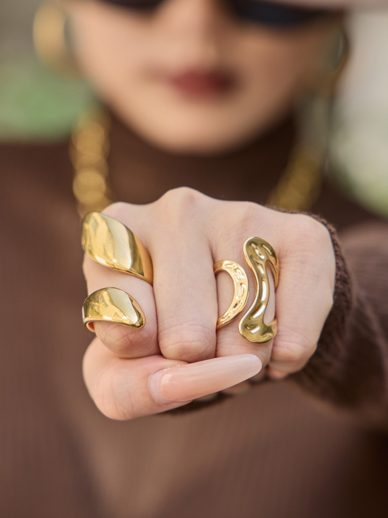 316L Stainless Steel 18K Gold PVD Bold Gold Statement Ring - Bold Gold Statement Ring Modern Minimalist Wholesale Stainless Steel Jewelry - Sensitive Skin Friendly - Detail 10