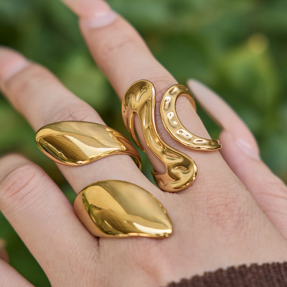 316L Stainless Steel 18K Gold PVD Bold Gold Statement Ring - Bold Gold Statement Ring Modern Minimalist Wholesale Stainless Steel Jewelry - Sensitive Skin Friendly - Detail 12
