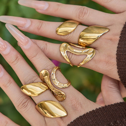 316L Stainless Steel 18K Gold PVD Bold Gold Statement Ring - Bold Gold Statement Ring Modern Minimalist Wholesale Stainless Steel Jewelry - Sensitive Skin Friendly - Detail 13