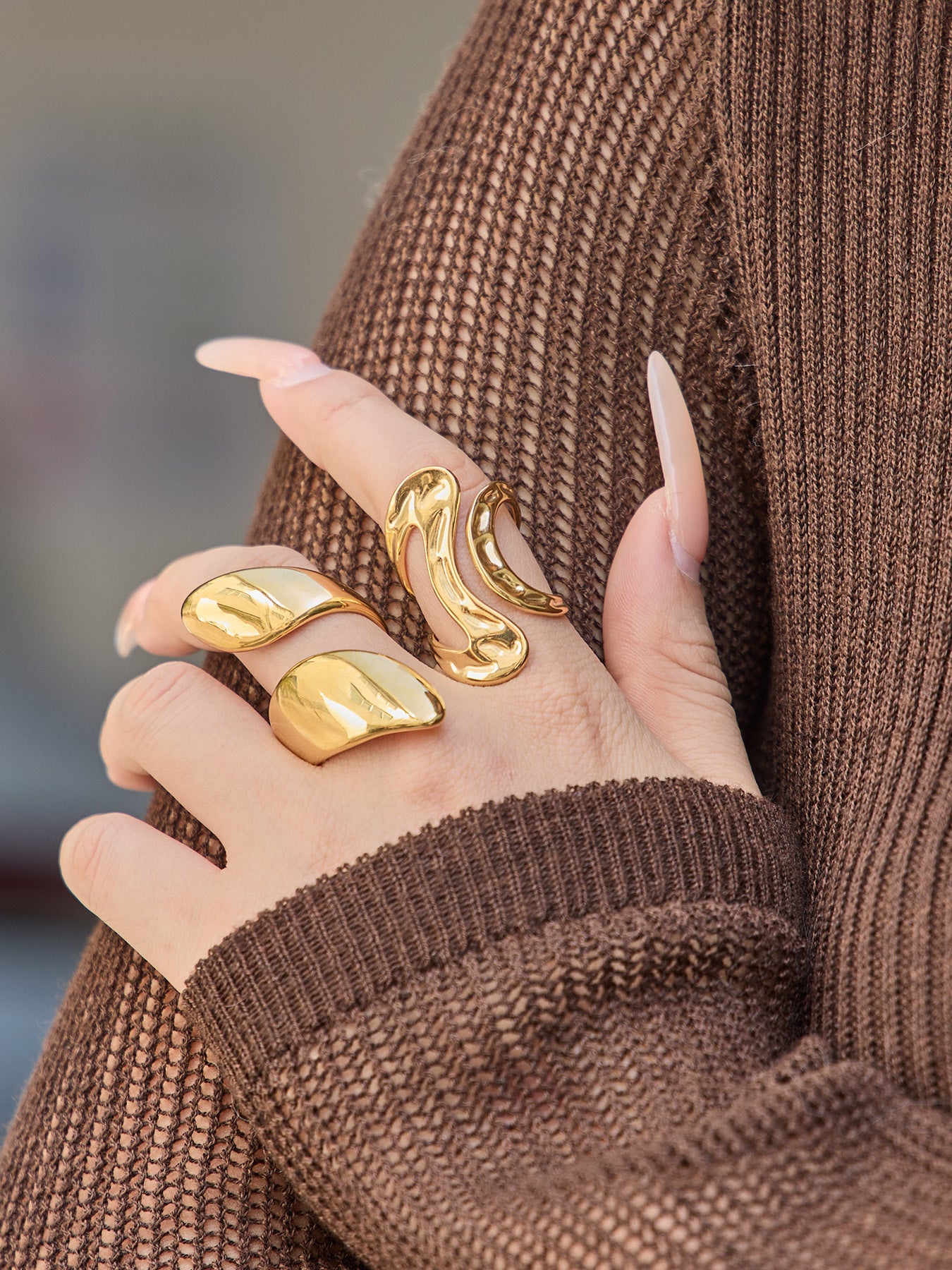 316L Stainless Steel 18K Gold PVD Bold Gold Statement Ring - Bold Gold Statement Ring Modern Minimalist Wholesale Stainless Steel Jewelry - Sensitive Skin Friendly - Detail 2