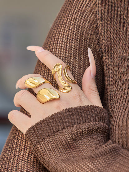 316L Stainless Steel 18K Gold PVD Bold Gold Statement Ring - Bold Gold Statement Ring Modern Minimalist Wholesale Stainless Steel Jewelry - Sensitive Skin Friendly - Detail 2