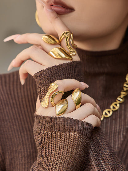 316L Stainless Steel 18K Gold PVD Bold Gold Statement Ring - Bold Gold Statement Ring Modern Minimalist Wholesale Stainless Steel Jewelry - Sensitive Skin Friendly - Detail 4