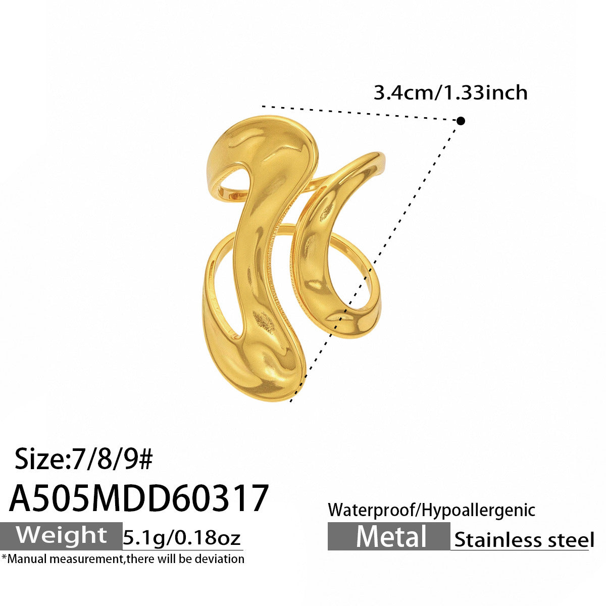 316L Stainless Steel 18K Gold PVD Bold Gold Statement Ring - Bold Gold Statement Ring Modern Minimalist Wholesale Stainless Steel Jewelry - Sensitive Skin Friendly - Detail 5