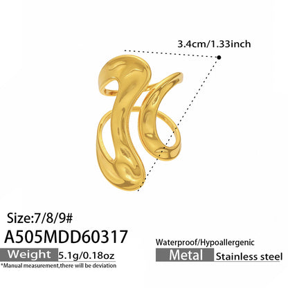 316L Stainless Steel 18K Gold PVD Bold Gold Statement Ring - Bold Gold Statement Ring Modern Minimalist Wholesale Stainless Steel Jewelry - Sensitive Skin Friendly - Detail 5