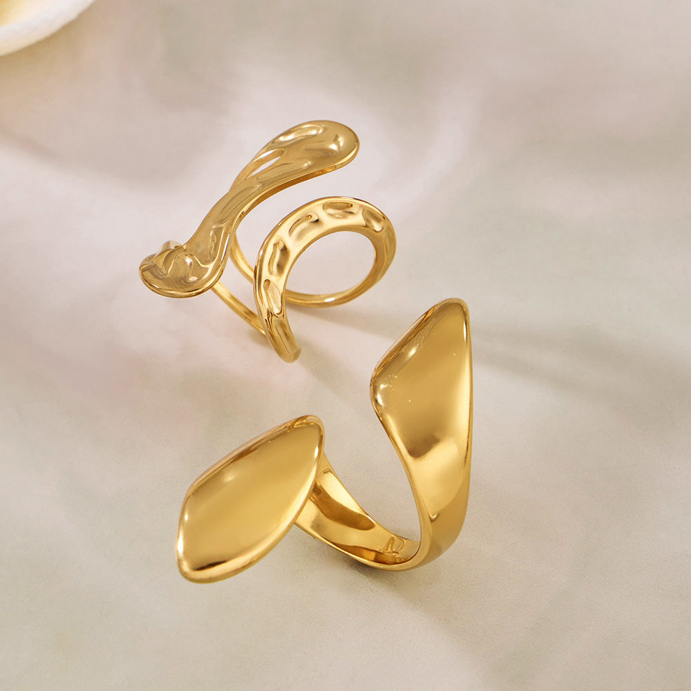 316L Stainless Steel 18K Gold PVD Bold Gold Statement Ring - Bold Gold Statement Ring Modern Minimalist Wholesale Stainless Steel Jewelry - Sensitive Skin Friendly - Detail 8