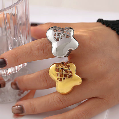 316L Stainless Steel 18K Gold PVD Butterfly Flower Cutout Ring - Butterfly Flower Cutout Minimalist Openwork Ring Wholesale Stainless Steel Jewelry - Sensitive Skin Friendly - Detail 1