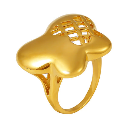 316L Stainless Steel 18K Gold PVD Butterfly Flower Cutout Ring - Butterfly Flower Cutout Minimalist Openwork Ring Wholesale Stainless Steel Jewelry - Sensitive Skin Friendly - Detail 3