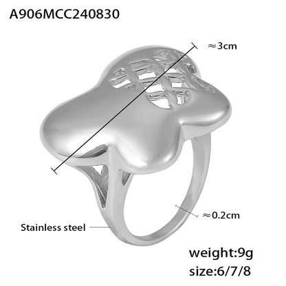 316L Stainless Steel 18K Gold PVD Butterfly Flower Cutout Ring - Butterfly Flower Cutout Minimalist Openwork Ring Wholesale Stainless Steel Jewelry - Sensitive Skin Friendly - Detail 4